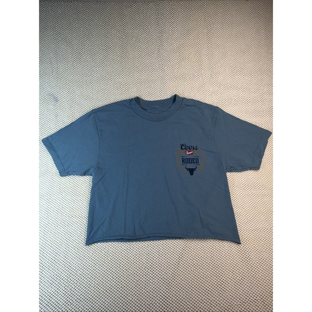 Coors Rodeo Half Shirt Blue Short Sleeve Graphic Print Beer Western READ